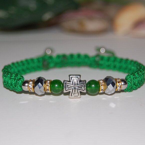 Cross Bracelet,6mm Stone and Glass Beads,Friendship Bracelet,Good Wishes Gift - Picture 1 of 3